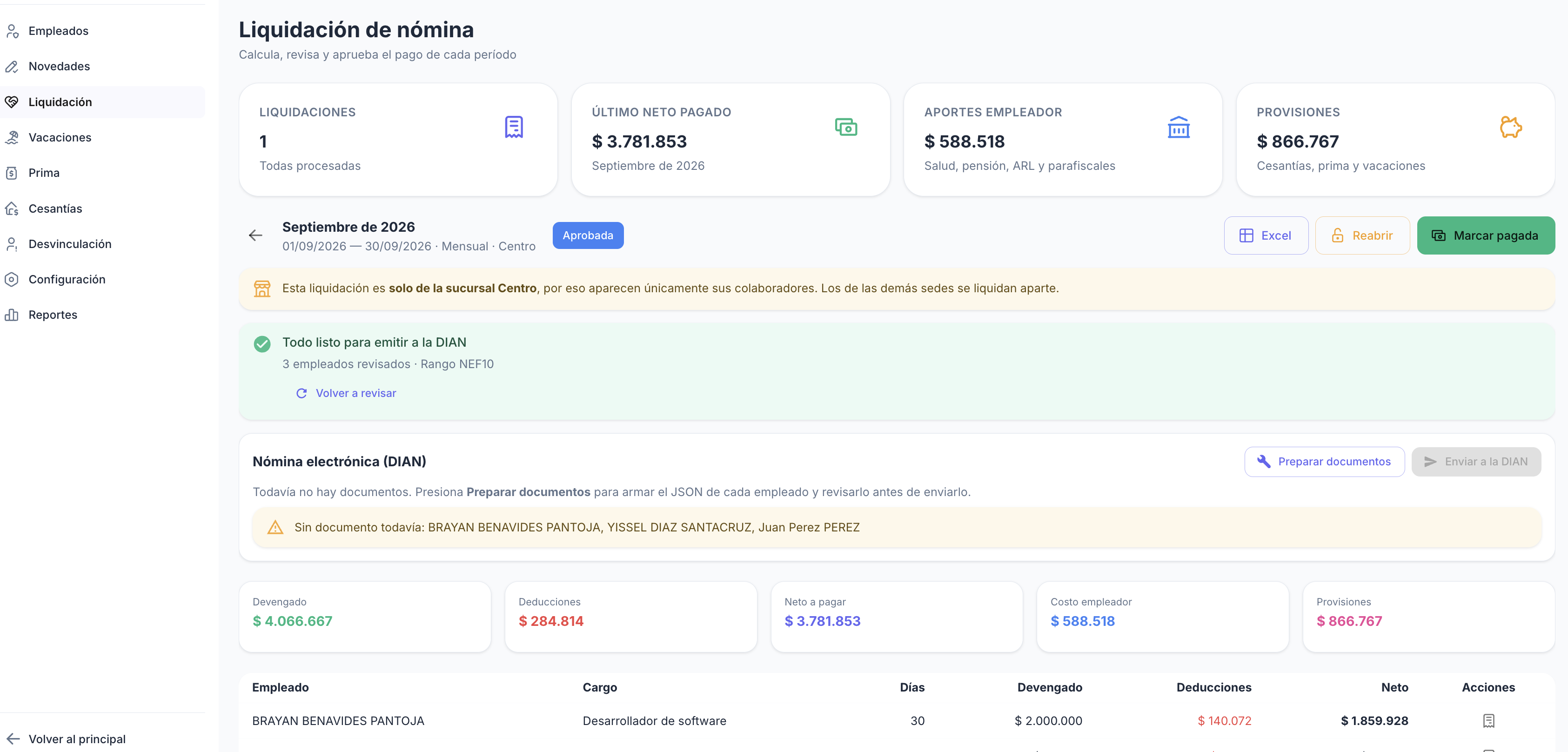 Módulo de nómina de POSENT